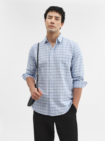 Blue Checked Slim Fit Casual Shirt | JadeBlue