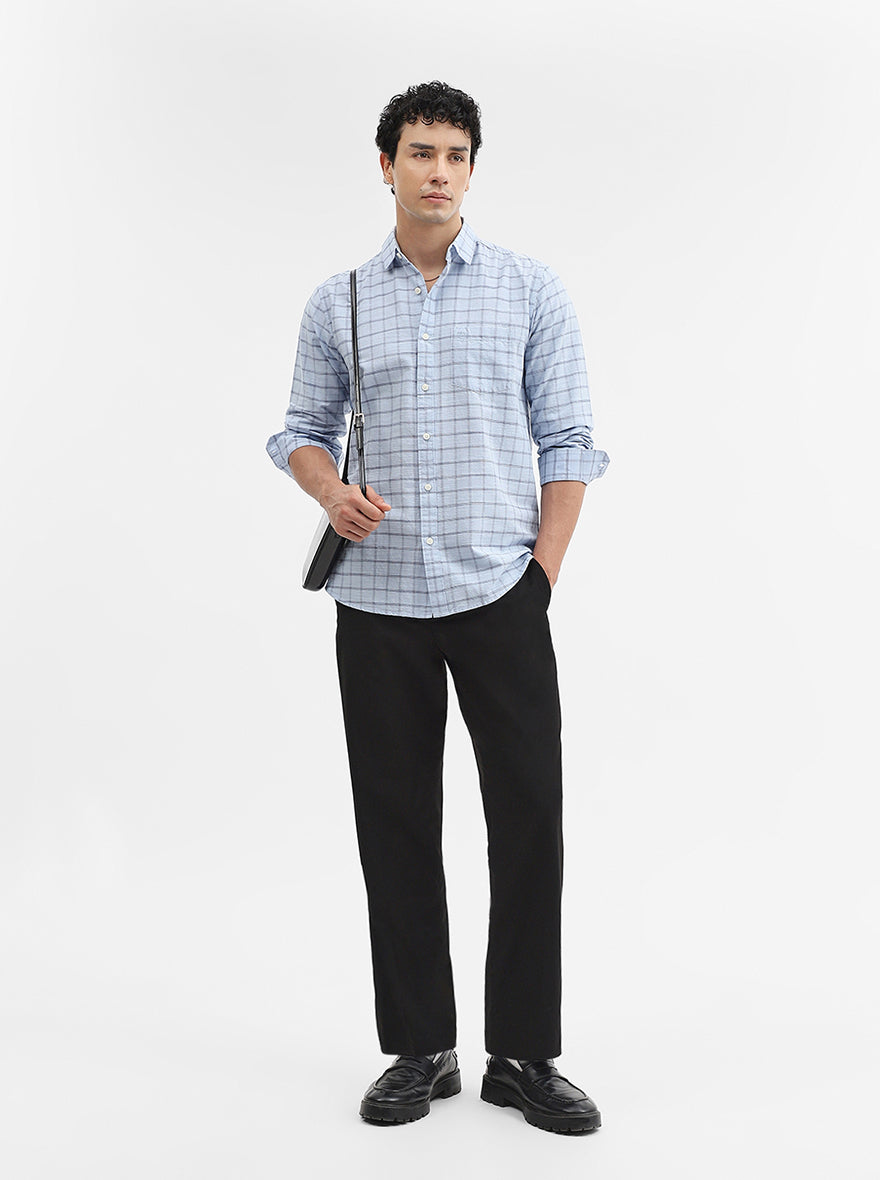 Blue Checked Slim Fit Casual Shirt | JadeBlue