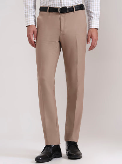 Khaki Solid Slim Fit Formal Trouser | Metal