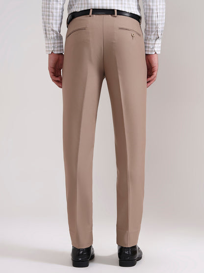 Khaki Solid Slim Fit Formal Trouser | Metal