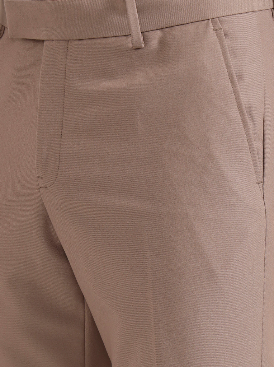 Khaki Solid Slim Fit Formal Trouser | Metal