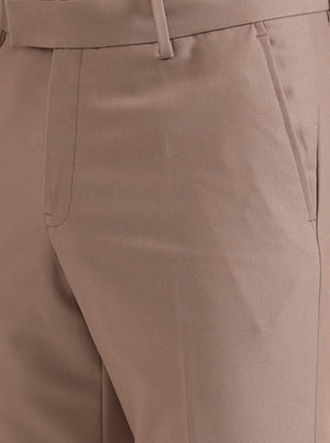 Khaki Solid Slim Fit Formal Trouser | Metal