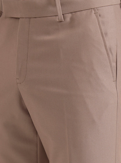 Khaki Solid Slim Fit Formal Trouser | Metal