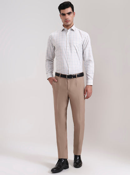 Khaki Solid Slim Fit Formal Trouser | Metal