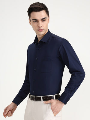 Navy Blue Solid Slim Fit Formal Shirt | Greenfibre