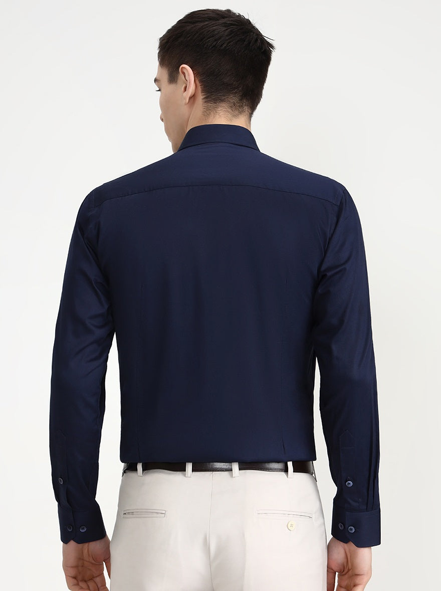 Navy Blue Solid Slim Fit Formal Shirt | Greenfibre