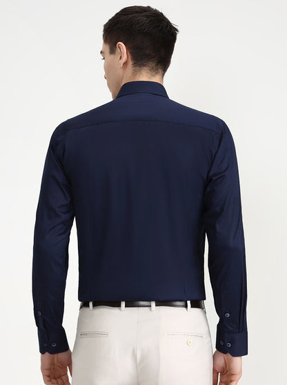 Navy Blue Solid Slim Fit Formal Shirt | Greenfibre
