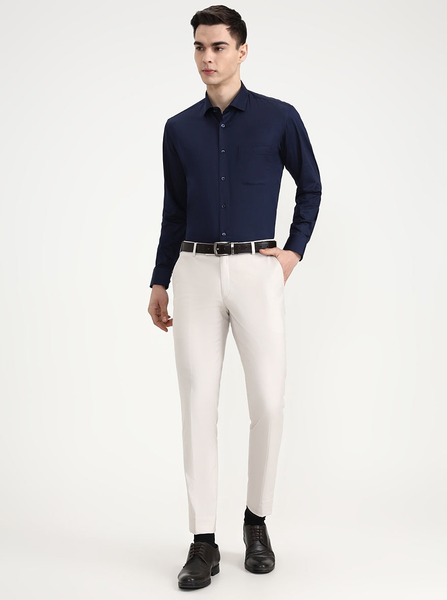 Navy Blue Solid Slim Fit Formal Shirt | Greenfibre