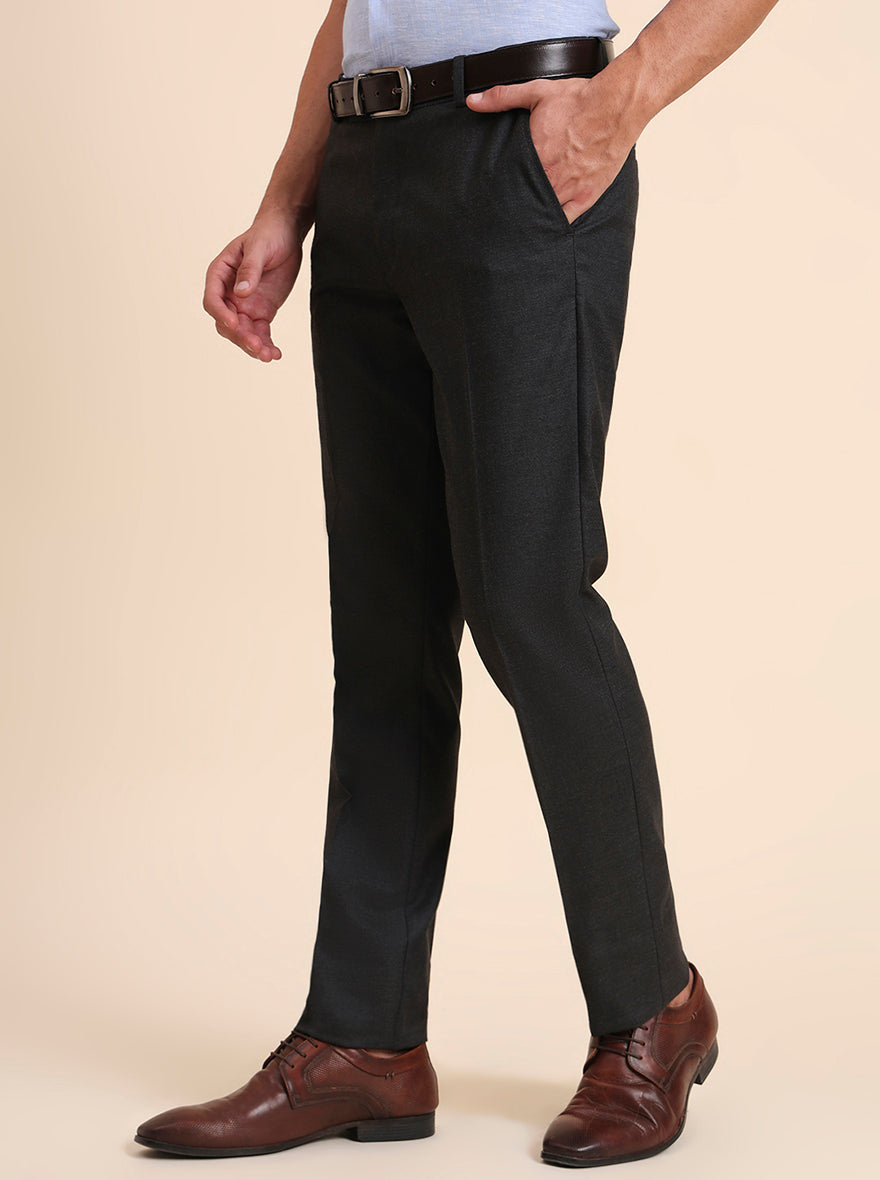 Grey Solid Slim Fit Formal Trouser | Greenfibre