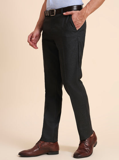 Grey Solid Slim Fit Formal Trouser | Greenfibre