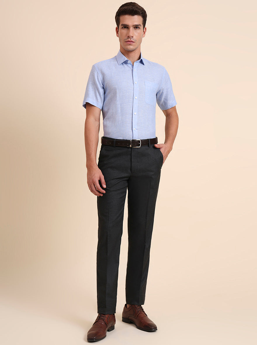 Grey Solid Slim Fit Formal Trouser | Greenfibre