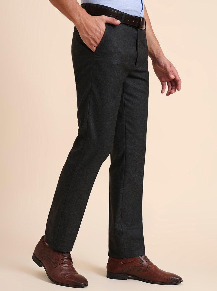 Grey Solid Slim Fit Formal Trouser | Greenfibre