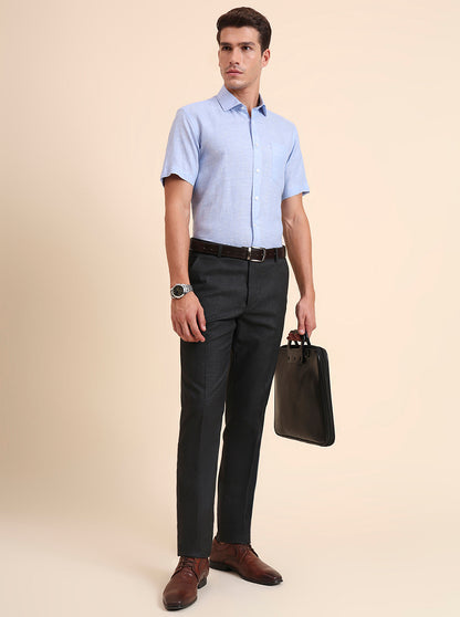 Grey Solid Slim Fit Formal Trouser | Greenfibre