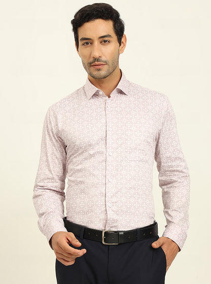 Pink Printed Slim Fit Formal Shirt | Metal