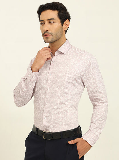 Pink Printed Slim Fit Formal Shirt | Metal