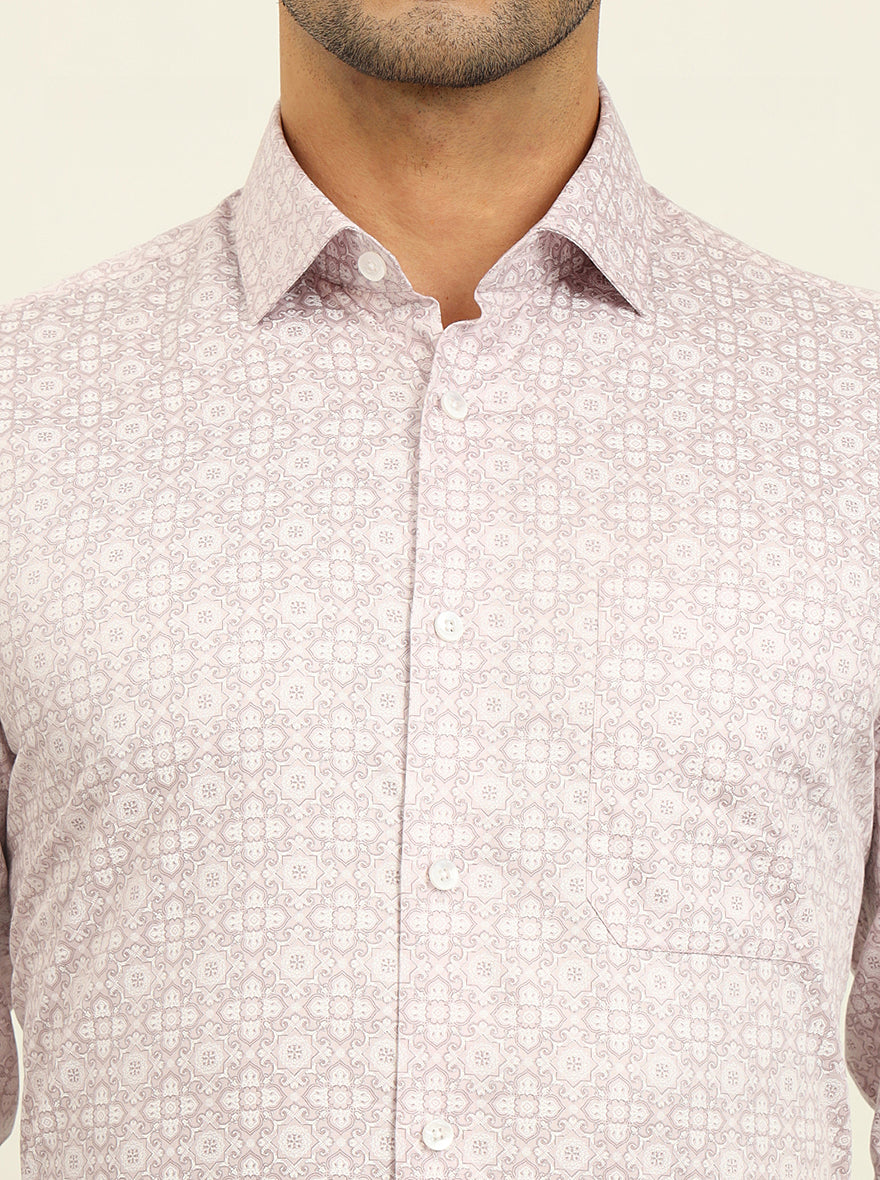 Pink Printed Slim Fit Formal Shirt | Metal