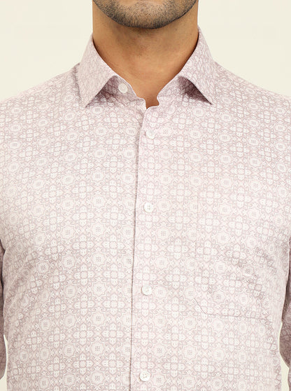 Pink Printed Slim Fit Formal Shirt | Metal