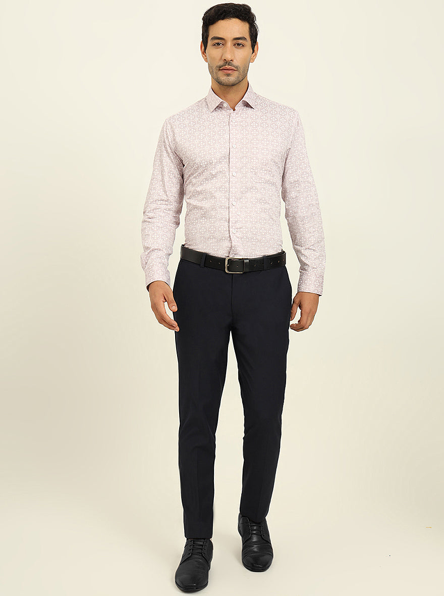 Pink Printed Slim Fit Formal Shirt | Metal