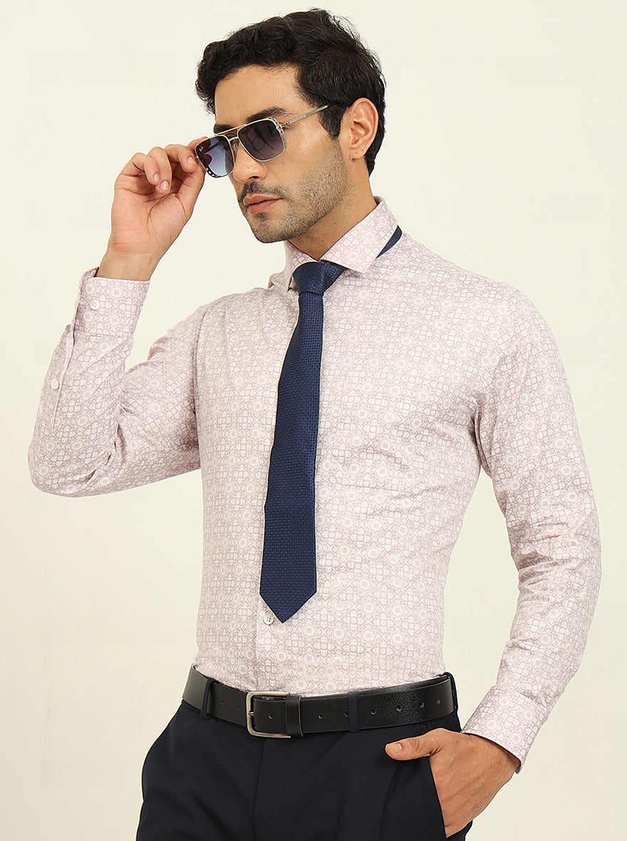 Pink Printed Slim Fit Formal Shirt | Metal