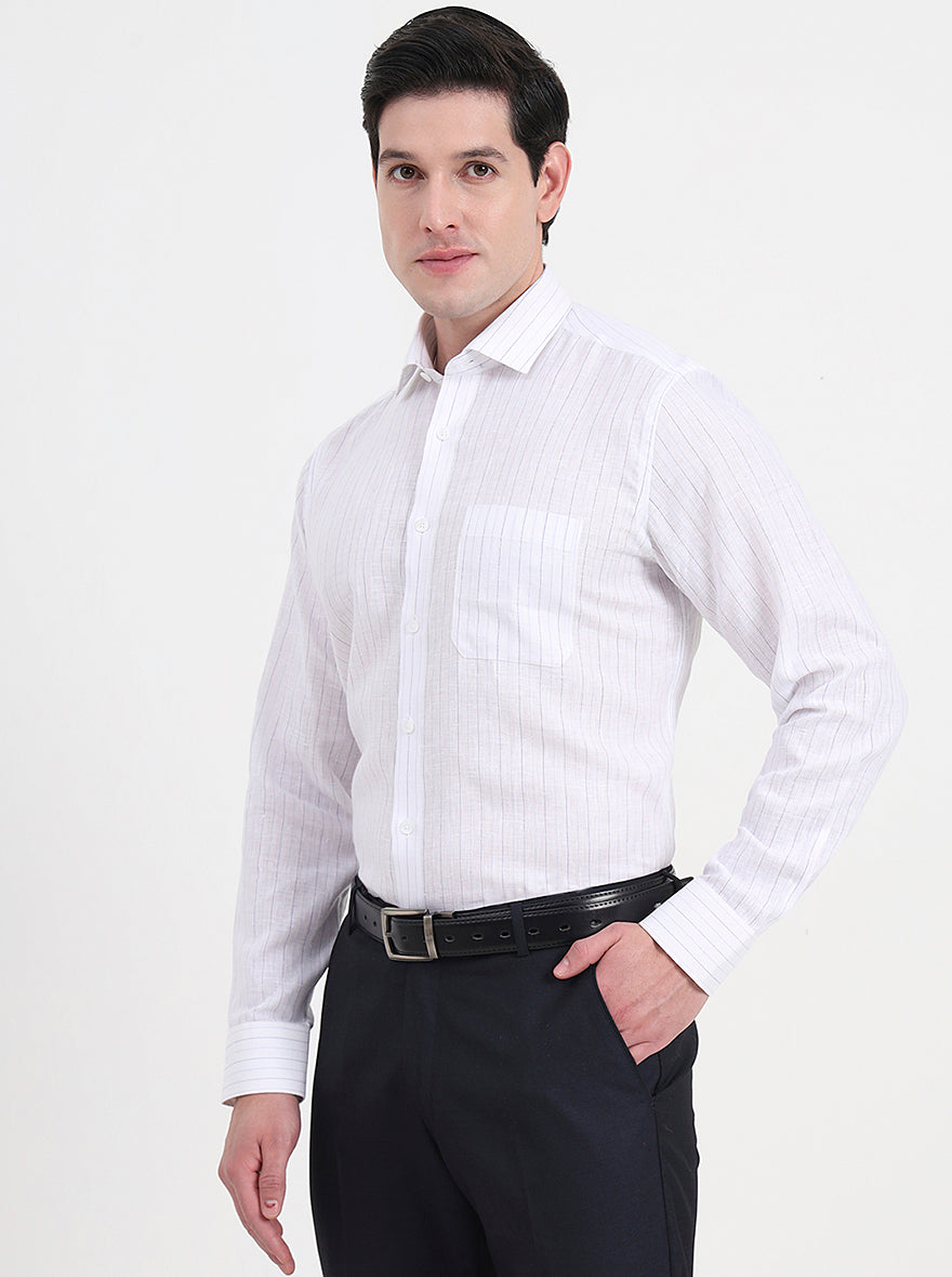 White & Blue Striped Regular Fit Formal Shirt | JadeBlue