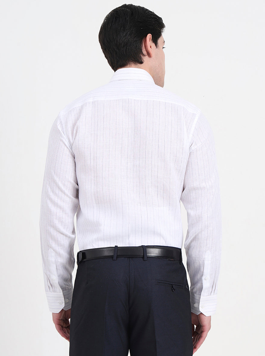 White & Blue Striped Regular Fit Formal Shirt | JadeBlue
