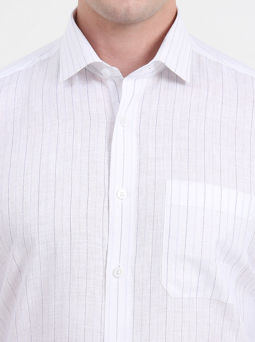 White & Blue Striped Regular Fit Formal Shirt | JadeBlue
