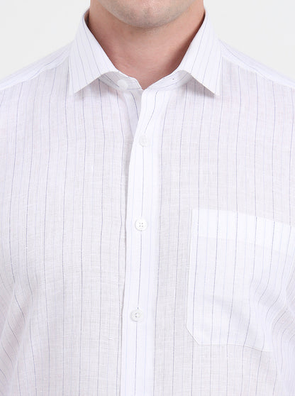 White & Blue Striped Regular Fit Formal Shirt | JadeBlue