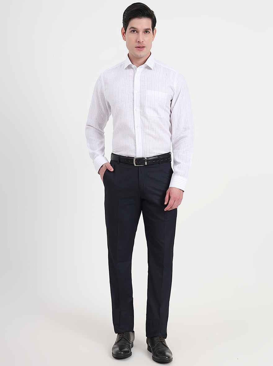 White & Blue Striped Regular Fit Formal Shirt | JadeBlue