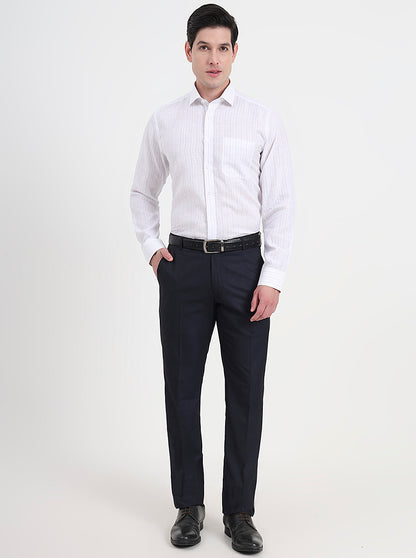 White & Blue Striped Regular Fit Formal Shirt | JadeBlue