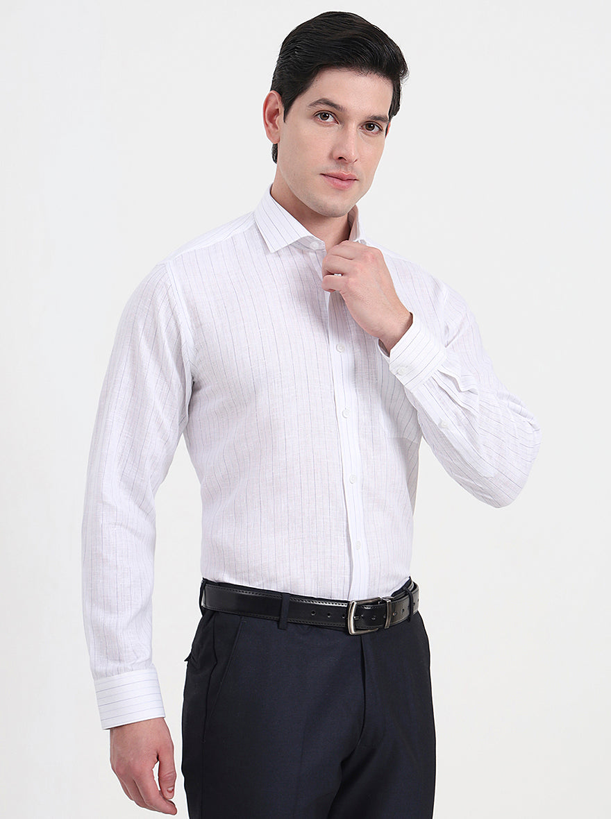 White & Blue Striped Regular Fit Formal Shirt | JadeBlue