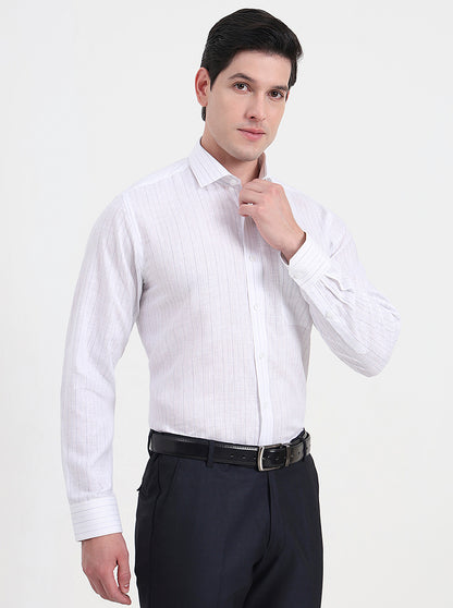 White & Blue Striped Regular Fit Formal Shirt | JadeBlue