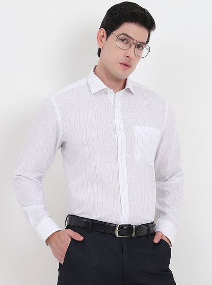 White & Blue Striped Regular Fit Formal Shirt | JadeBlue
