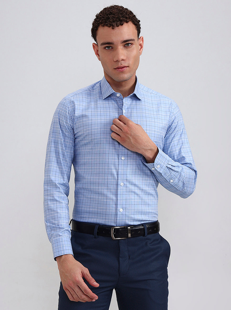 Blue Checked Slim Fit Formal Shirt | Metal