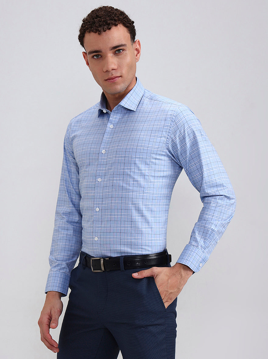 Blue Checked Slim Fit Formal Shirt | Metal