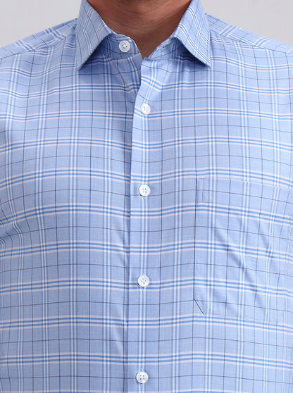 Blue Checked Slim Fit Formal Shirt | Metal