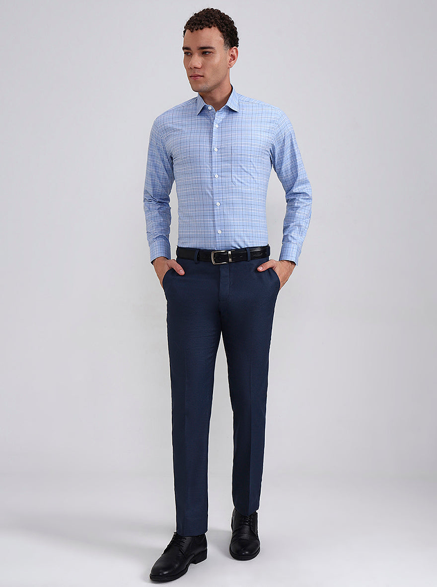Blue Checked Slim Fit Formal Shirt | Metal