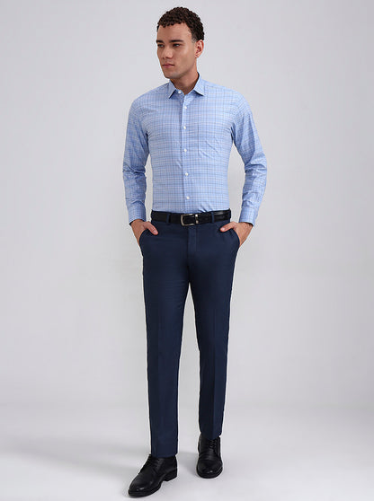 Blue Checked Slim Fit Formal Shirt | Metal