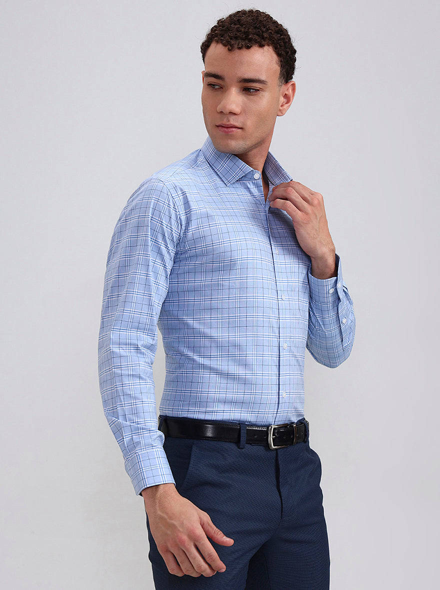 Blue Checked Slim Fit Formal Shirt | Metal