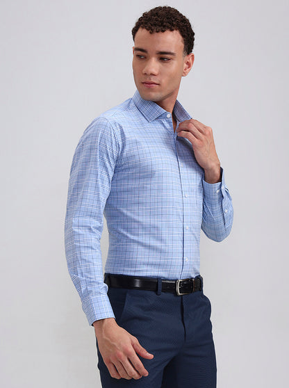 Blue Checked Slim Fit Formal Shirt | Metal
