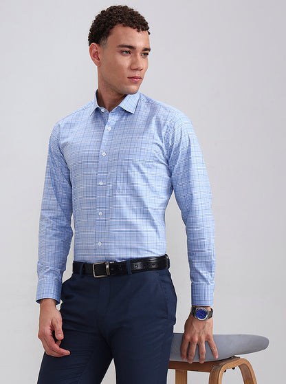 Blue Checked Slim Fit Formal Shirt | Metal