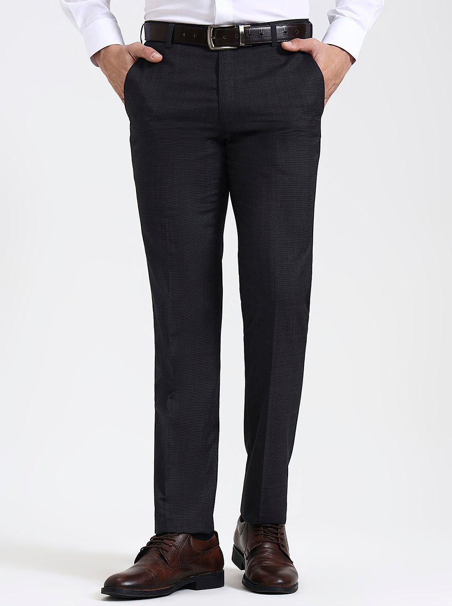 Dark Grey Solid Slim Fit Formal Trouser | JadeBlue Super Luxe