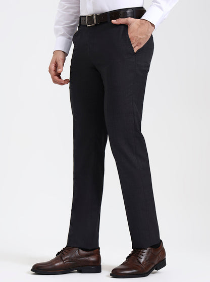 Dark Grey Solid Slim Fit Formal Trouser | JadeBlue Super Luxe