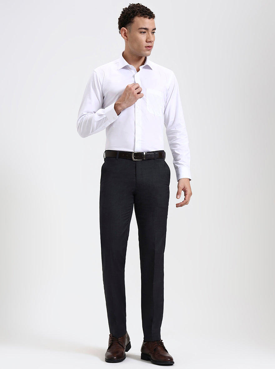 Dark Grey Solid Slim Fit Formal Trouser | JadeBlue Super Luxe