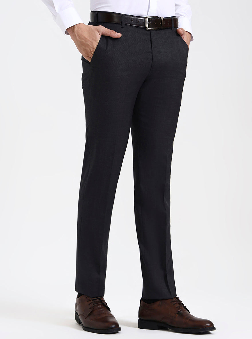 Dark Grey Solid Slim Fit Formal Trouser | JadeBlue Super Luxe