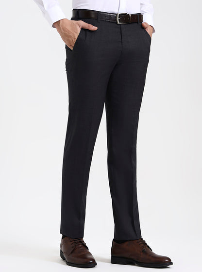 Dark Grey Solid Slim Fit Formal Trouser | JadeBlue Super Luxe