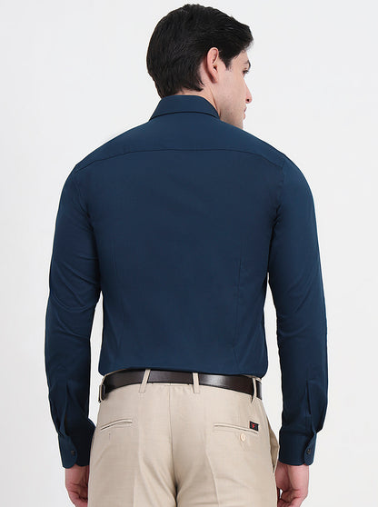 Petrol Blue Solid Slim Fit Party Wear Shirt | Wyre