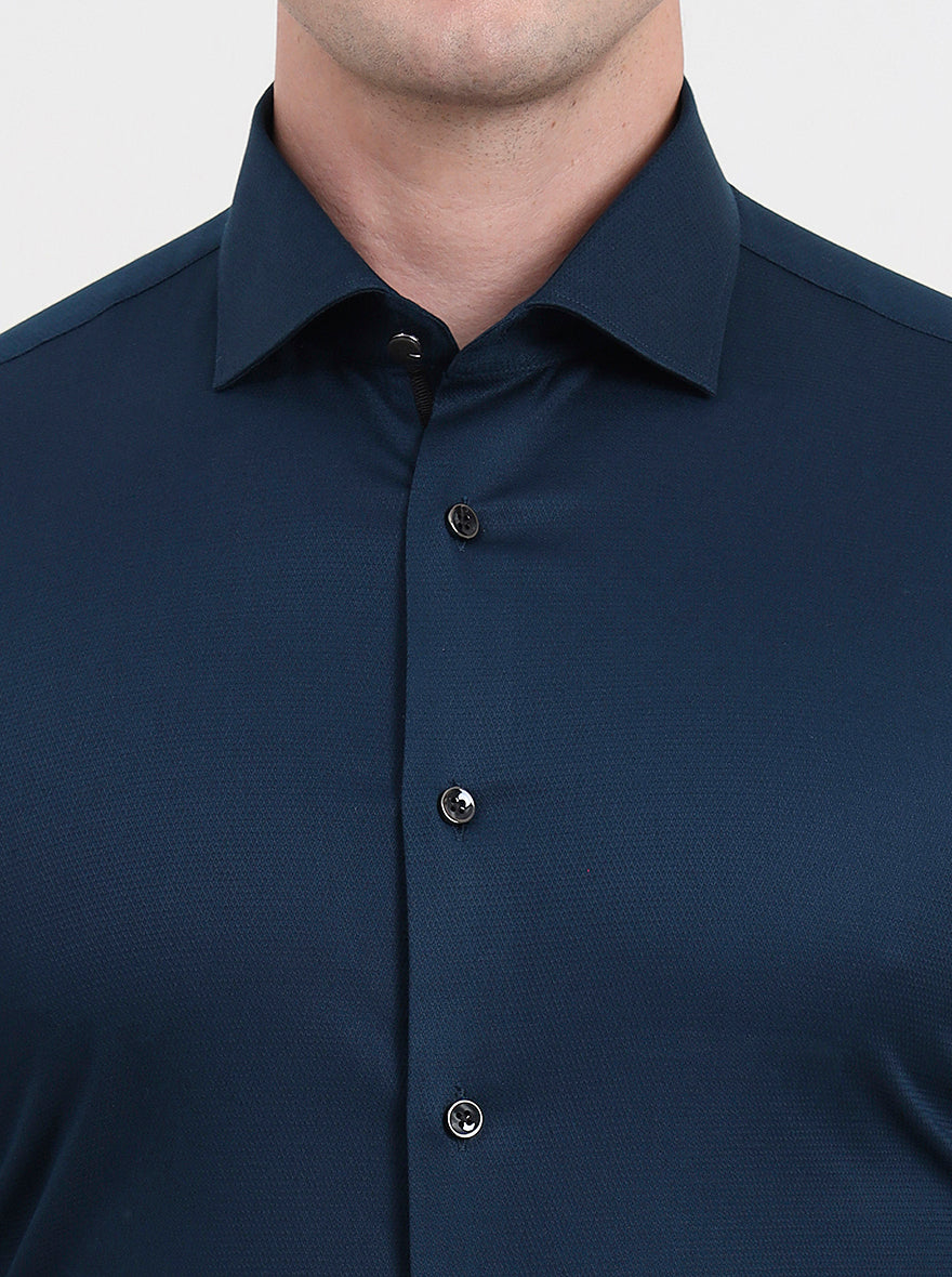 Petrol Blue Solid Slim Fit Party Wear Shirt | Wyre