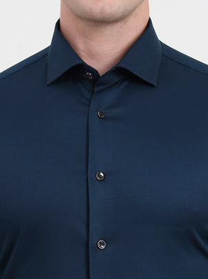 Petrol Blue Solid Slim Fit Party Wear Shirt | Wyre