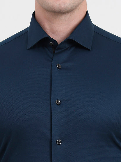 Petrol Blue Solid Slim Fit Party Wear Shirt | Wyre