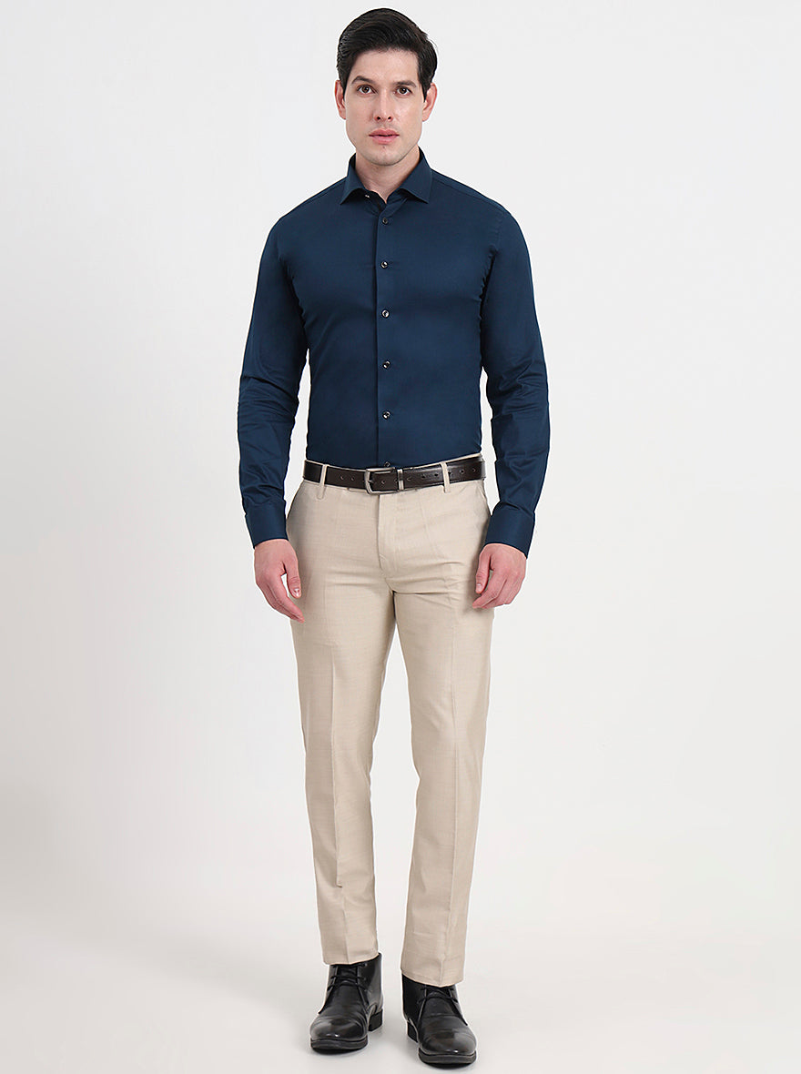 Petrol Blue Solid Slim Fit Party Wear Shirt | Wyre